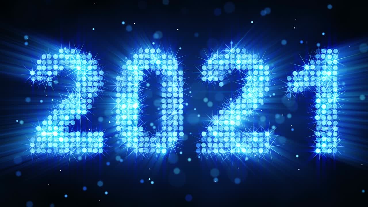 New year 2021 celebration glow blue particles 3D render animation