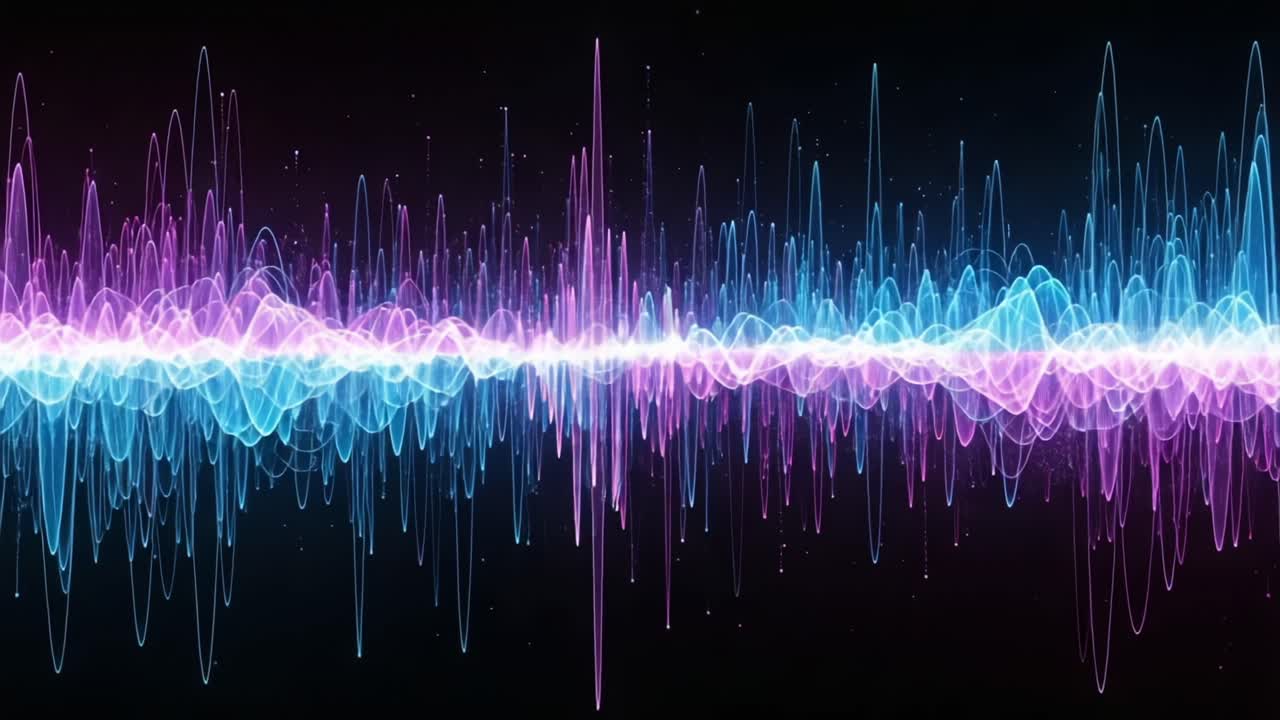 Dynamic Visualization of Sound Waves: A Stunning Display of Vibrant Blue and Pink Frequencies Dancing Across a Dark Background