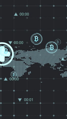 animation of data processing over bitcoin symbols