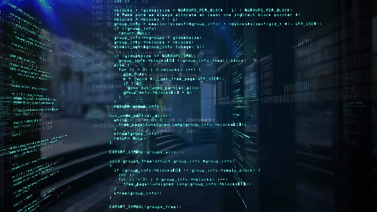 animación del punto de luz verde y procesamiento de datos contra el tráfico de la ciudad.