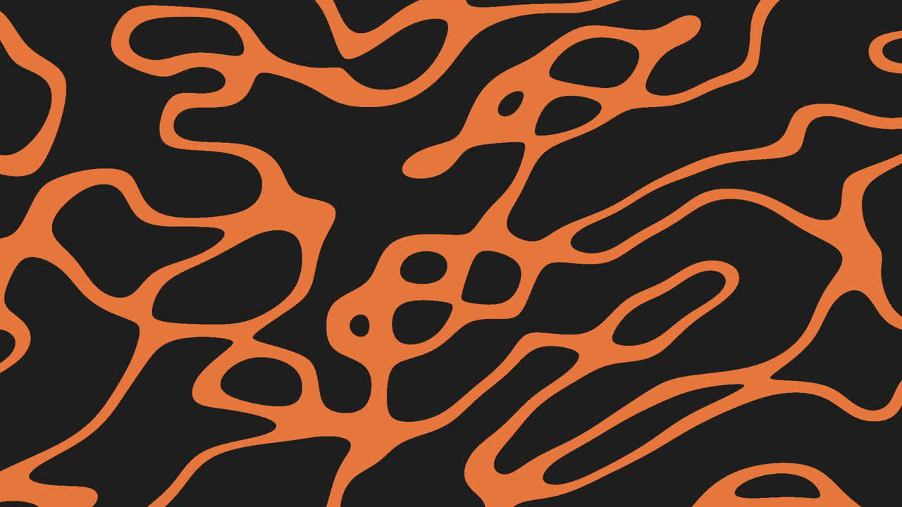 An eye-catching zebra pattern featuring thin, long black and orange stripes in a diagonal zigzag layout against a black background, creating a bold and dynamic visual effect