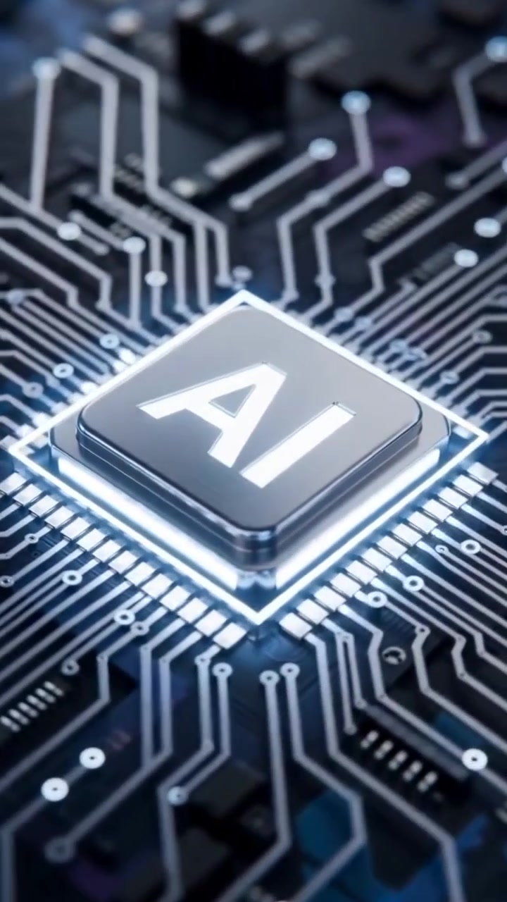 Sfondo tecnologico della scheda madre con chip AI