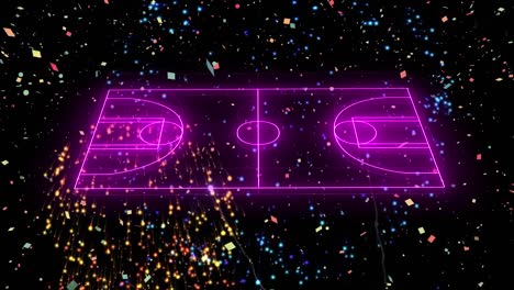 animation of fireworks over neon digital soccer field