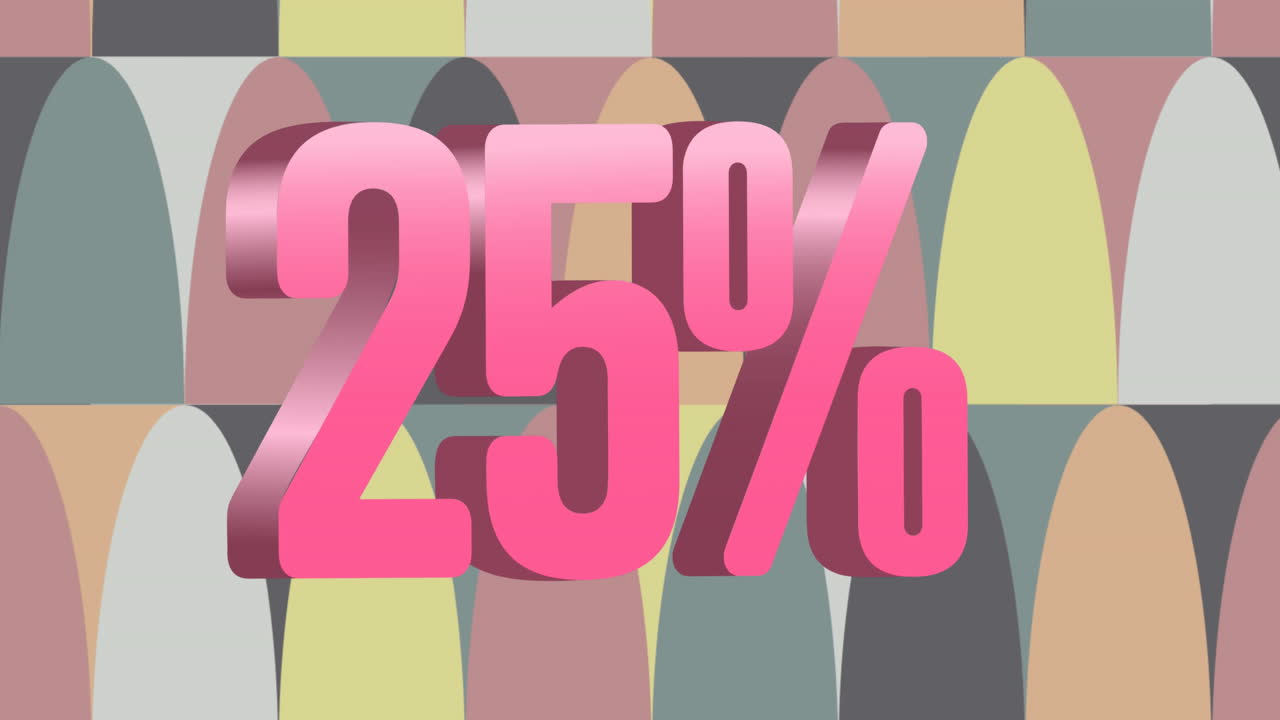 animación de un banner de texto del 25 por ciento contra formas abstractas pastel en un patrón sin costuras