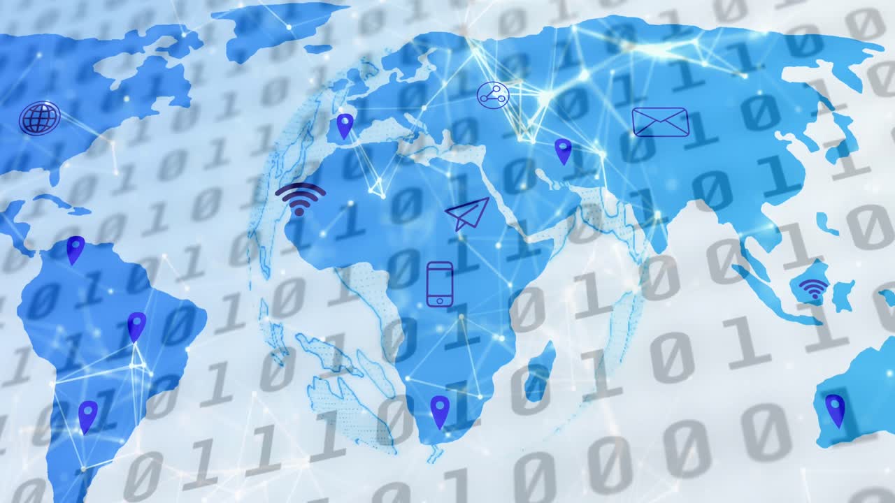 animación del procesamiento de datos sobre el mapa del mundo