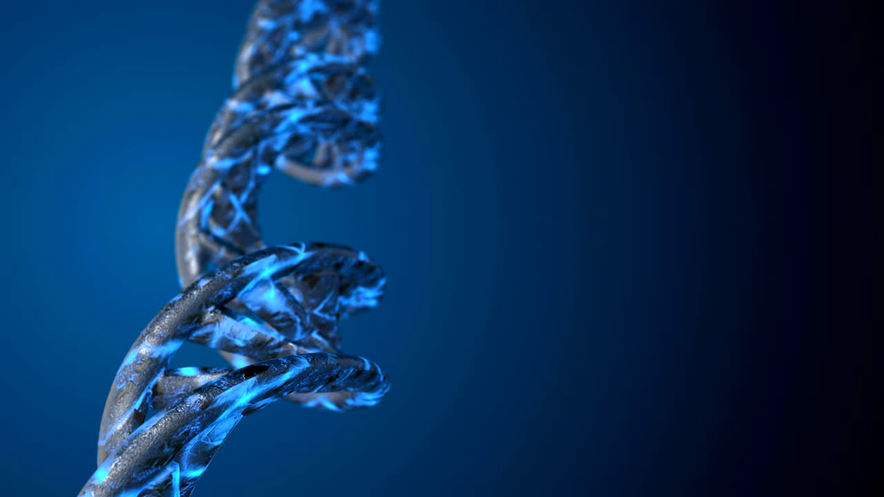 código de adn. abstracto 3d marco de alambre poligonal dna molécula hélice en espiral. animación en bucle.