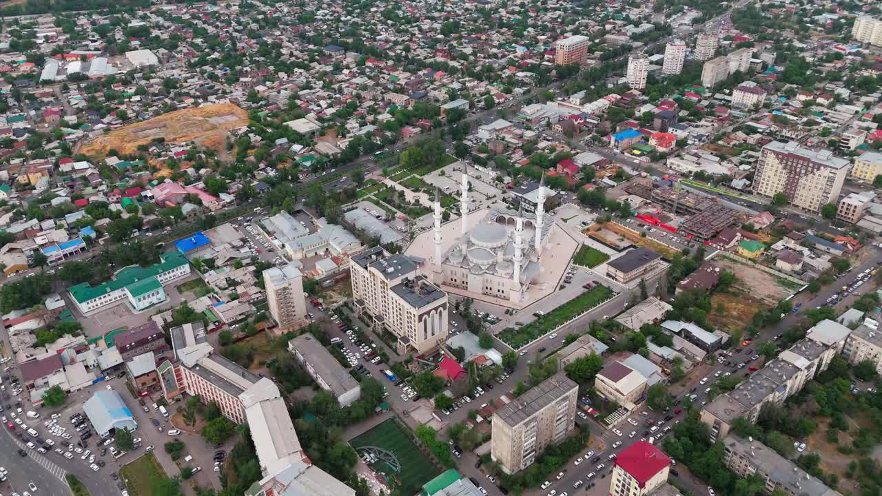 Aerial View of Bishkek’s Central Mosque and Surrounding Urban Neighborhood