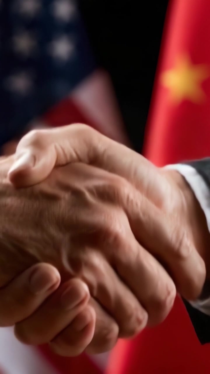Um Momento de Unidade: Aperto de Mãos Significando Cooperação Entre Nações à Sombra de Bandeiras Representando Força e Diplomacia