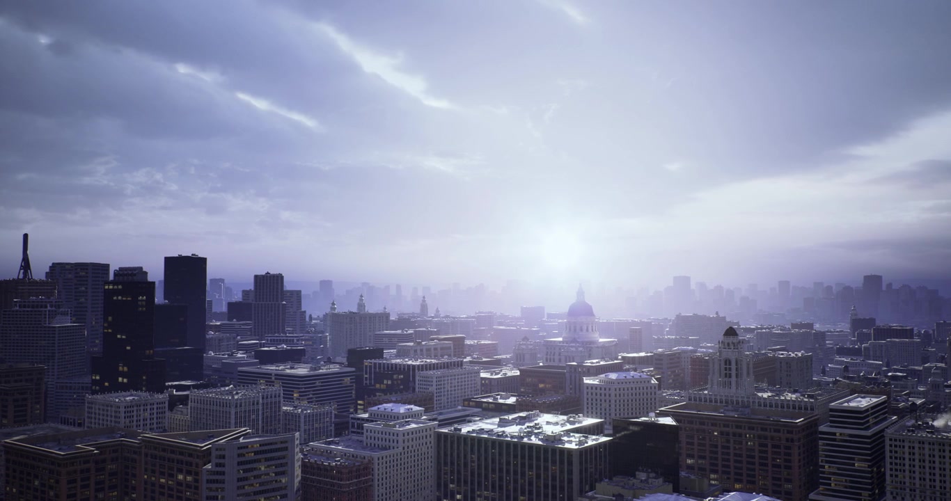 Sunrise highlights sustainable urban landscape and clean energy