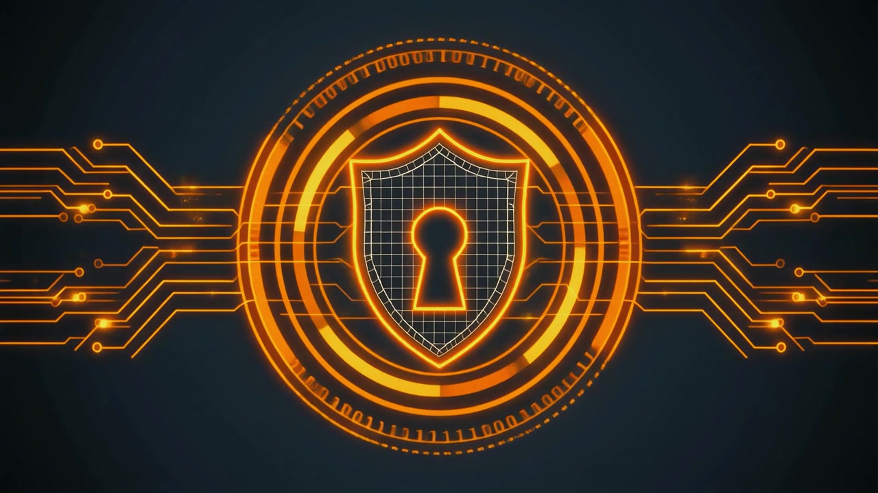 Animated Cybersecurity Shield with Glowing Circuit Board