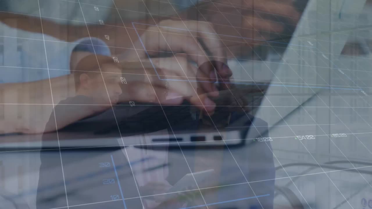 animación de estadísticas y procesamiento de datos sobre personas de negocios que trabajan en la oficina