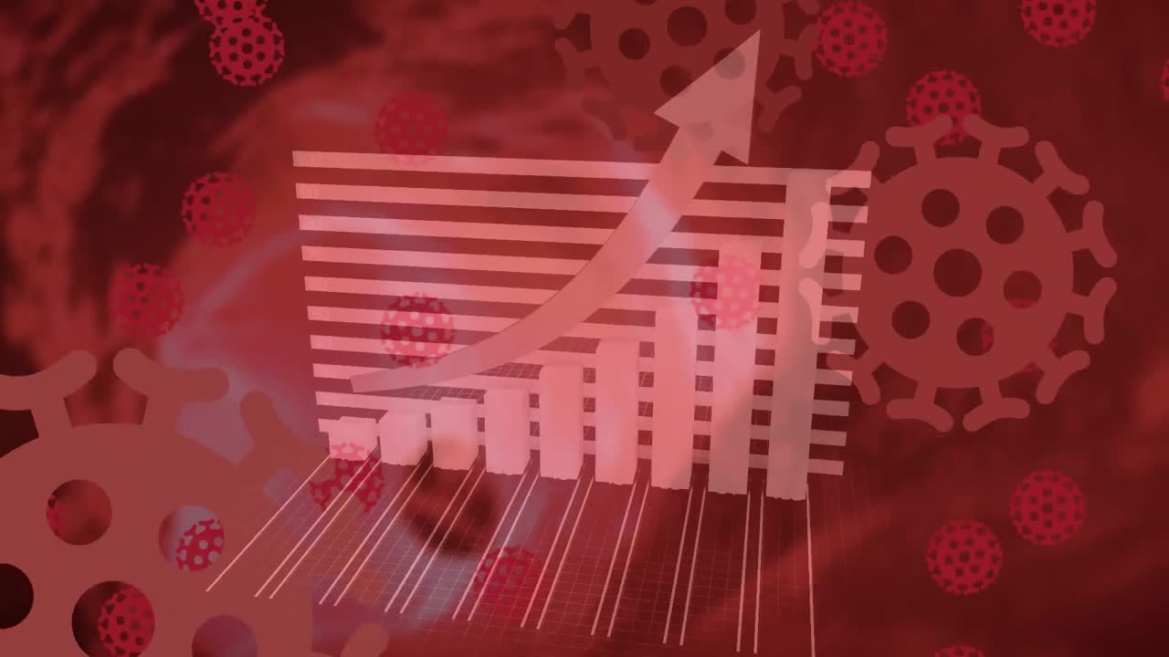 animación de las células de covid 19 sobre estadísticas y procesamiento de datos