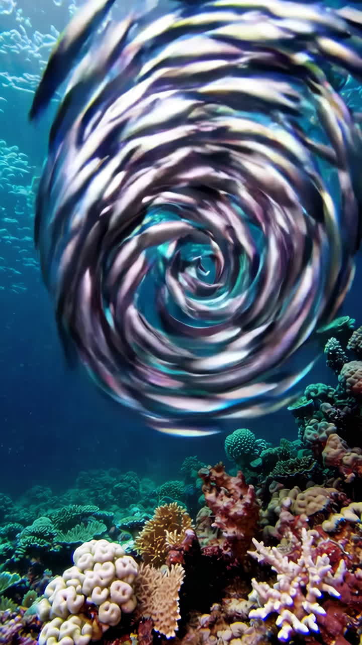School of Fish in a Whirlpool Underwater