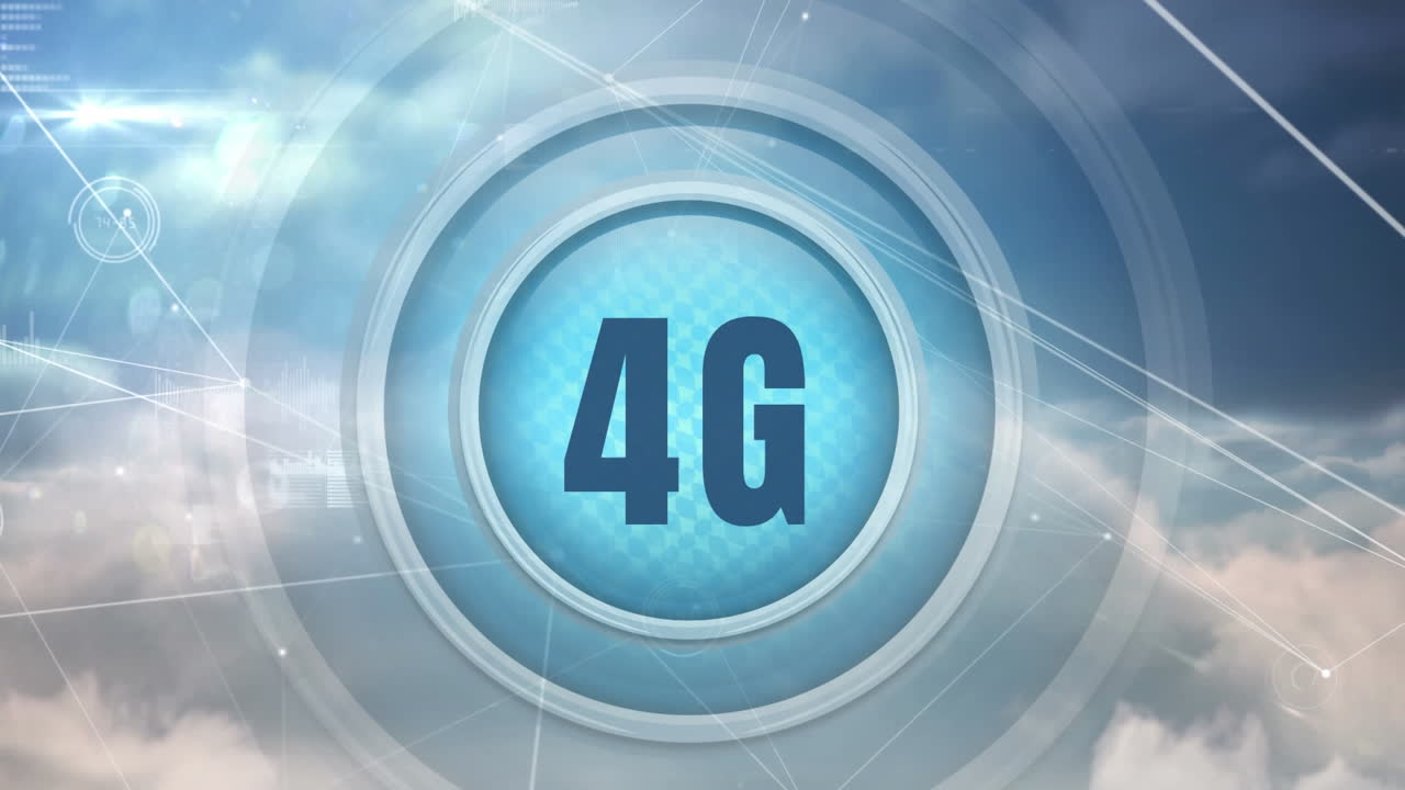 botón del logotipo 4g rodeado de conexiones de datos