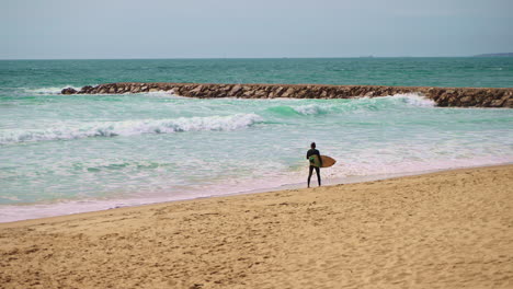 surfer on a beach with waves