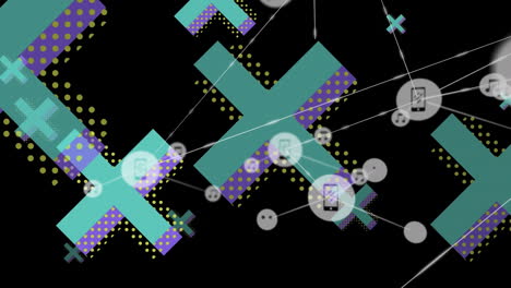 animación de la red de conexiones sobre cruces sobre fondo negro