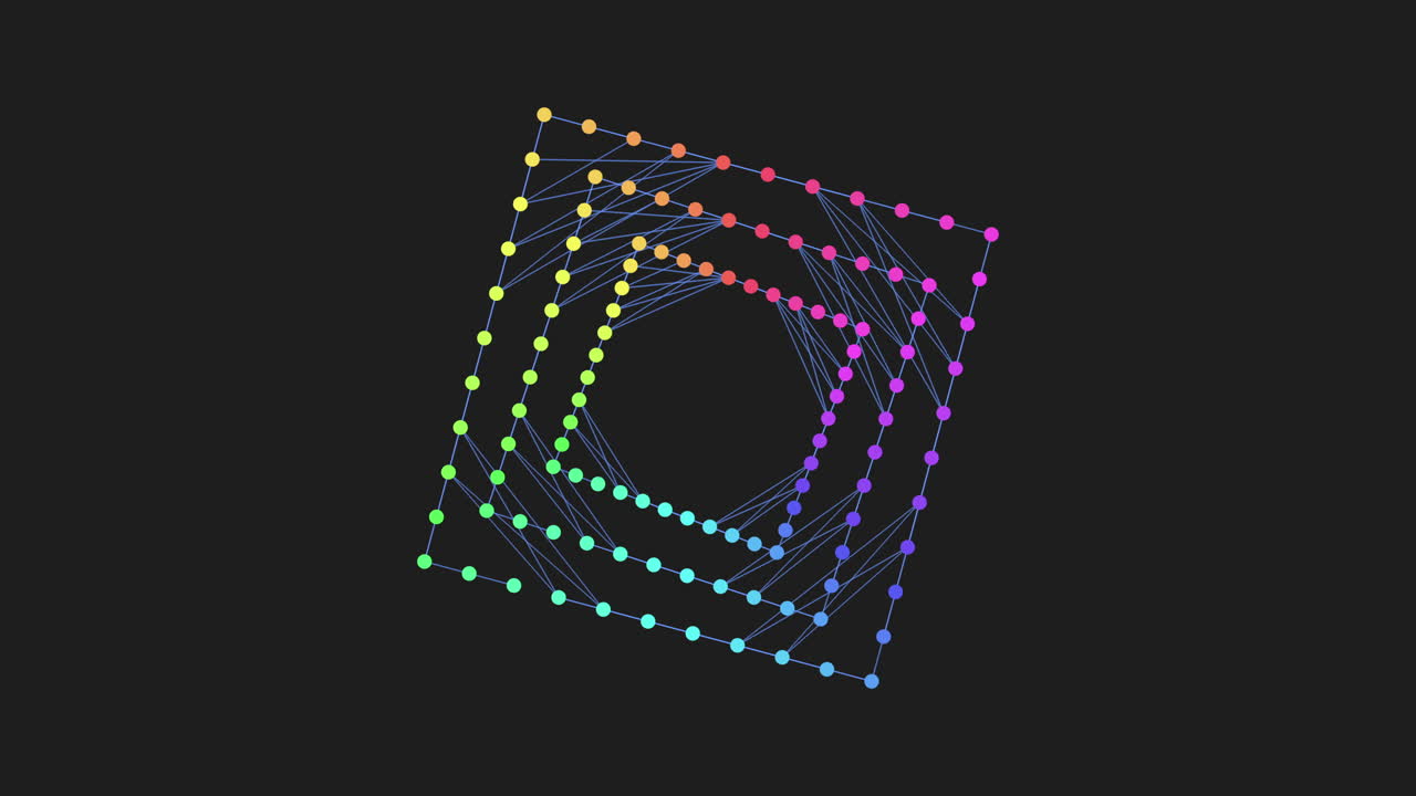 검은 캔버스 위 에 활기찬 기하학적 사각형 패턴