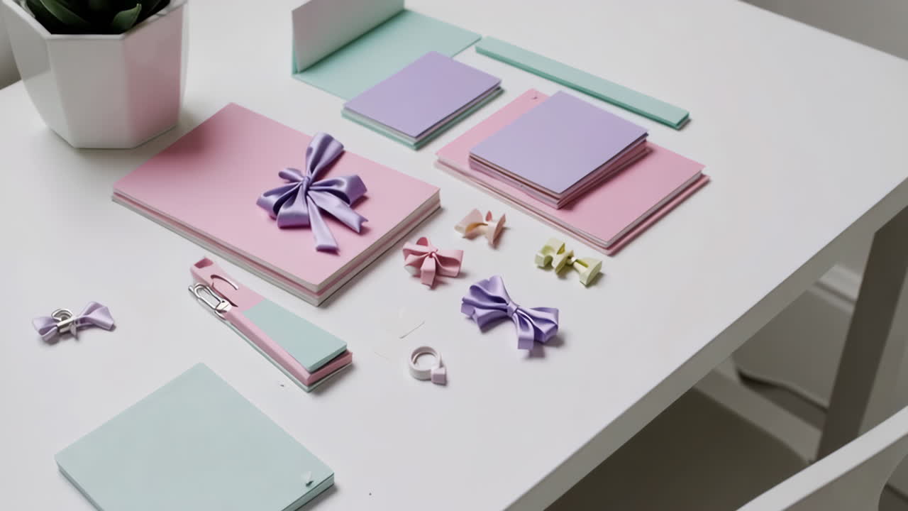 Pastel Craft Supplies and Stationery on a White Table