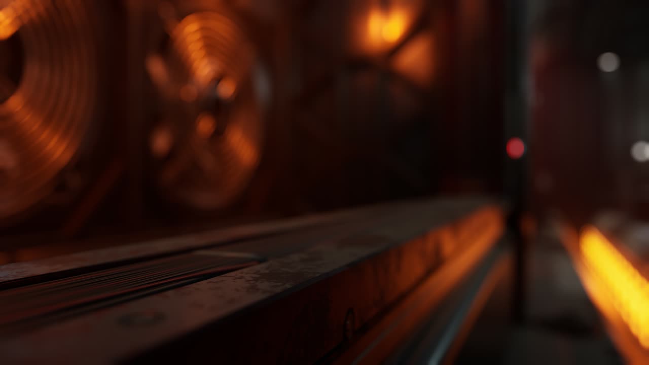 금속과 조명과 함께 미래의 어두운 데이터 센터