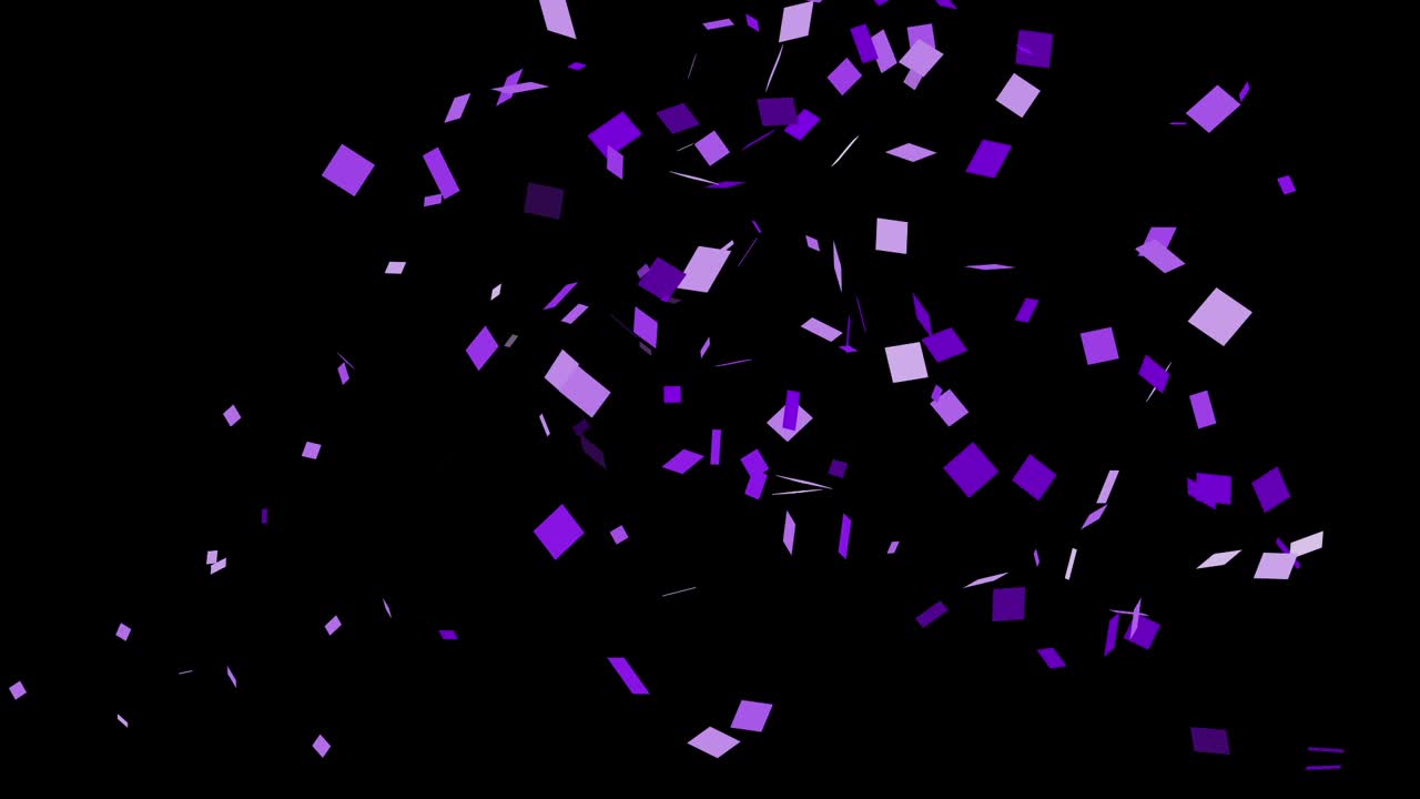 A festive explosion of shiny purple confetti flutters down against an isolated black background. For parties, luxury events, or celebrations
