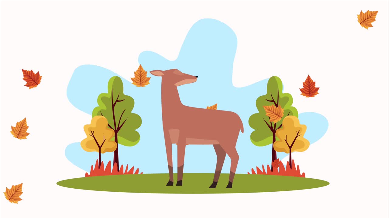 こんにちは森のシーンで小さな鹿の秋のアニメーションです