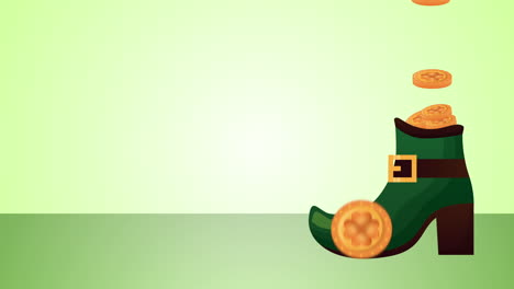 tarjeta animada del día de san patricio con botas de elfo y monedas