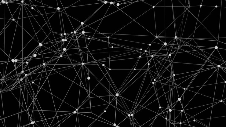 Animazione 3D di punti geometrici connessi, che mostra connessione e tecnologia.