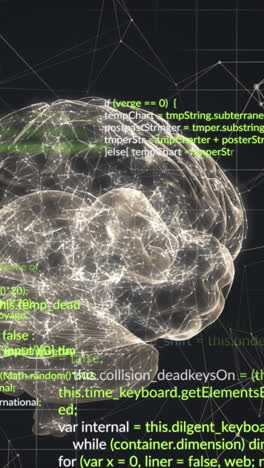 animation of digital brain and data processing on black background