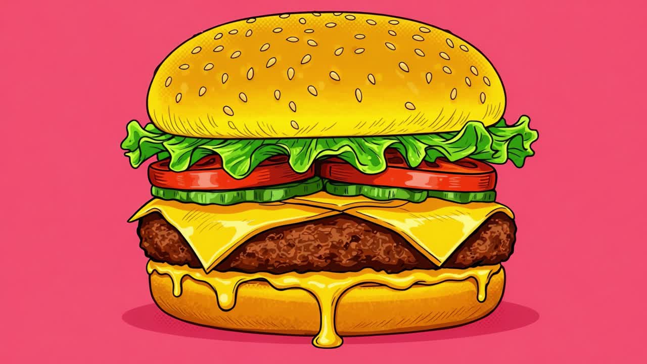 burger,cheeseburger,food,illustration,colorful,fast,meal,delicious,sandwich,beef,cheese,lettuce,tomato,pickles,sesame,buns,sauce,gourmet,snack,appetizer,fresh,tasty,junk,cuisine,crispy,grilled,yellow,vibrant,art,graphic,design,mouthwatering,savory,satisfying,indulgent,hearty,tempting