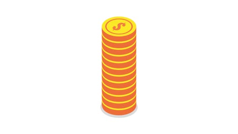 pilas de monedas de oro. animación de bucle isométrico en fondo blanco. resolución de 4k.