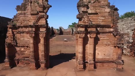 Aerial-view-Ruins-of-Jesuit-Building,-San-Ignacio-in-Misiones-