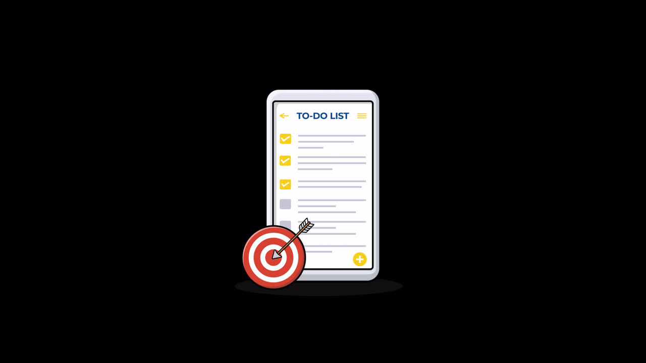 Lista di cose da fare animata su smartphone con obiettivo raggiunto