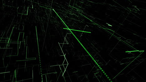 animación del procesamiento de datos con rastros de luz verde sobre fondo negro