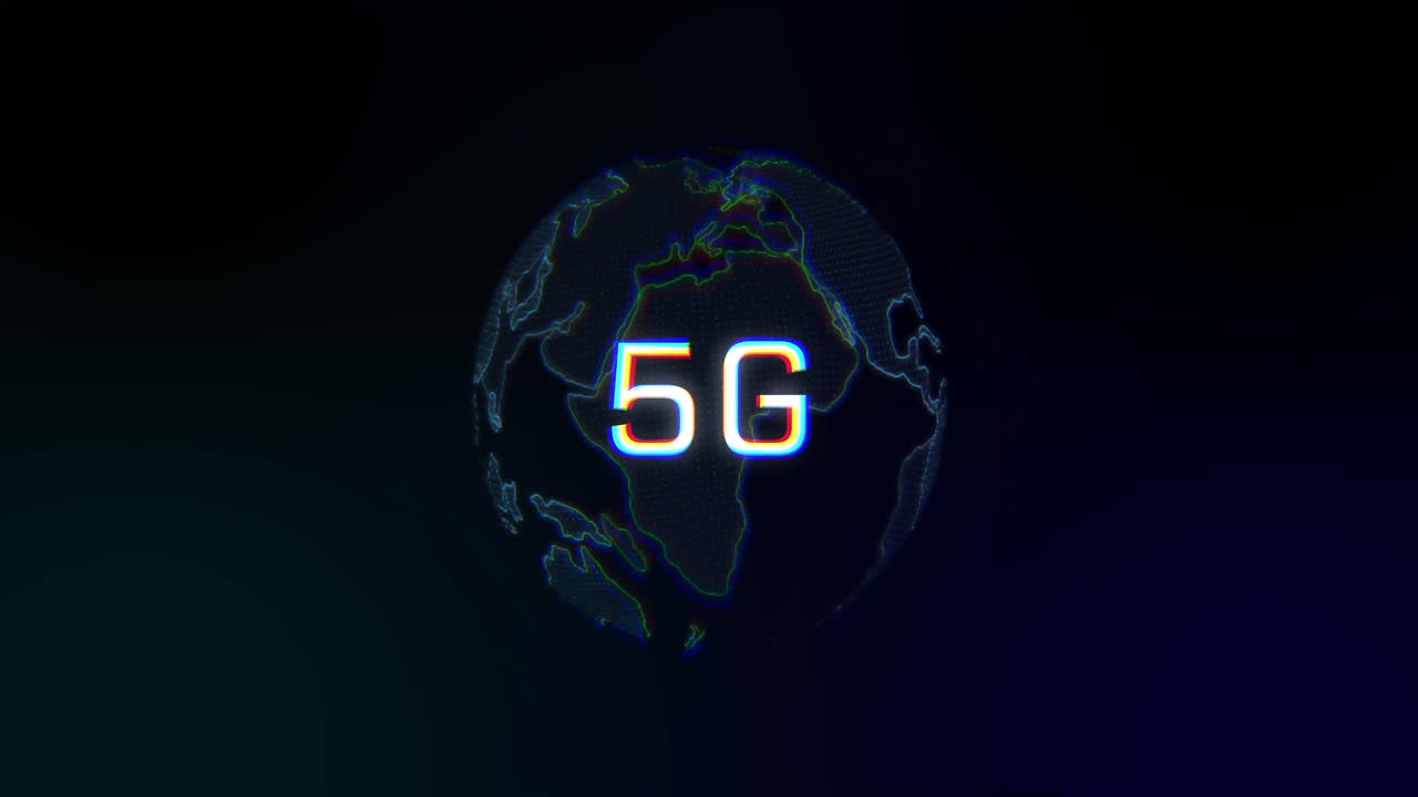 animazione di globo rotante e 5g su sfondo marino