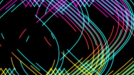 abstract line heart lighting moving pink yellow and blue color, technology network digital data transfer concept design, glowing on black background seamless looping animation 4k with copy space