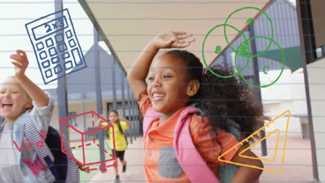 animación de iconos escolares sobre diversos escolares