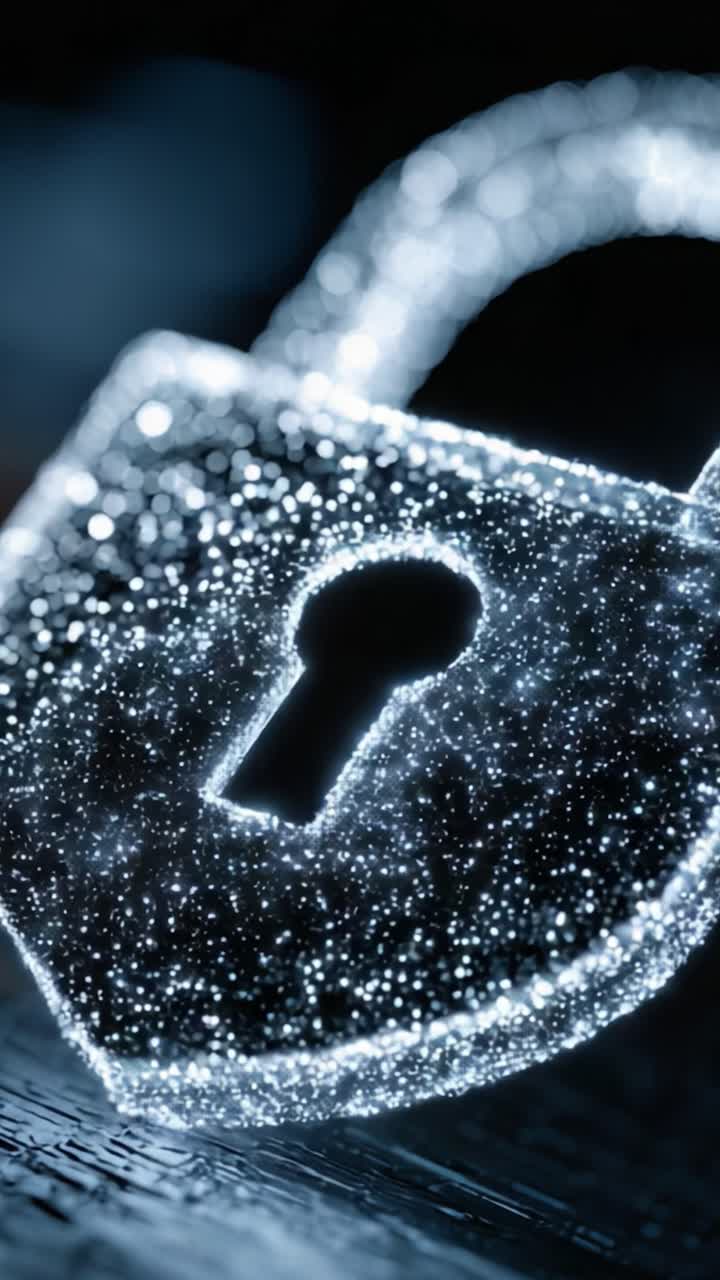 Uno straordinario primo piano di una serratura trasparente con dettagli scintillanti che illustra il concetto di sicurezza e protezione nell'era digitale