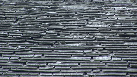 close-up of hinoki wood shingles on roof of japanese teahouse