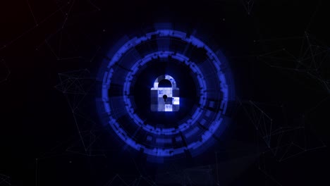 blue key and circle security and firewall motion graphic on dark background, the security system for computer and network concept.