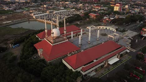 circling drone shot of the great mosque of central java in the afternoon