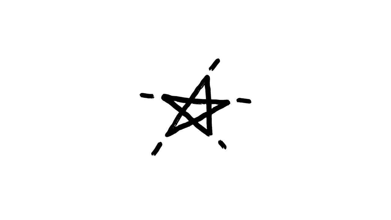 Stella nera disegnata a mano con animazione a punti su sfondo bianco