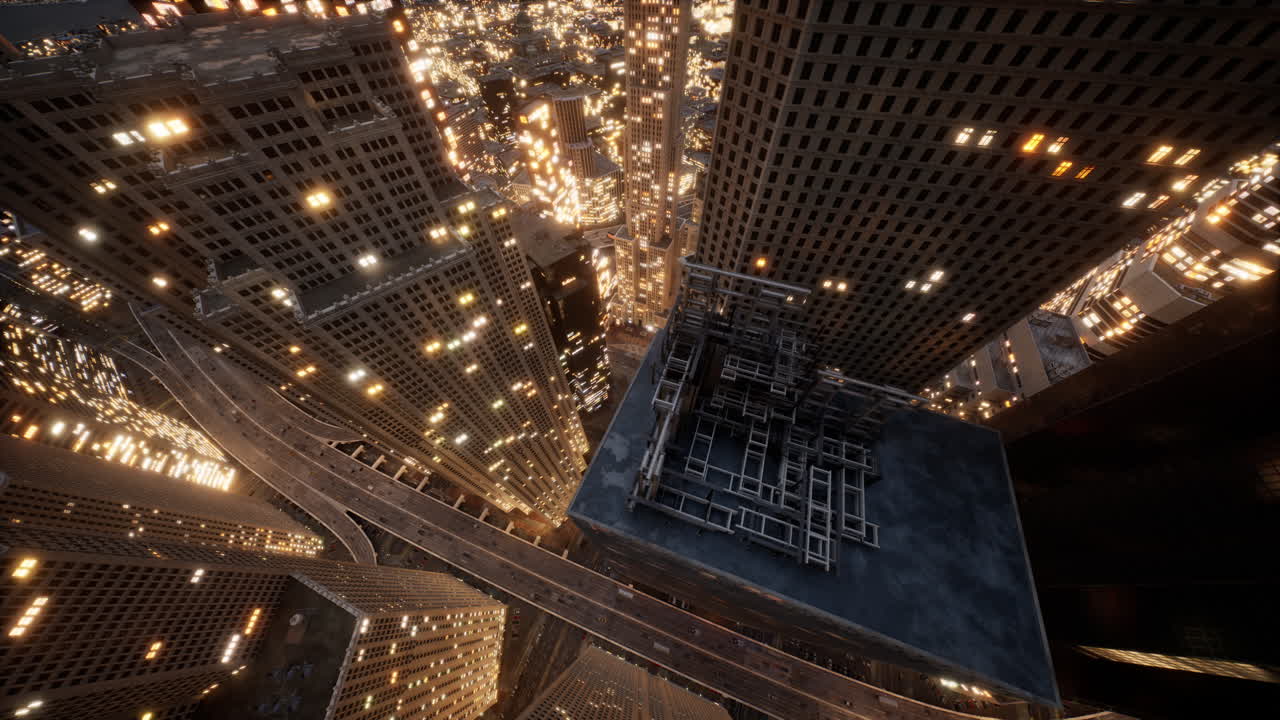 punto de referencia nocturno y vista aérea de la ciudad