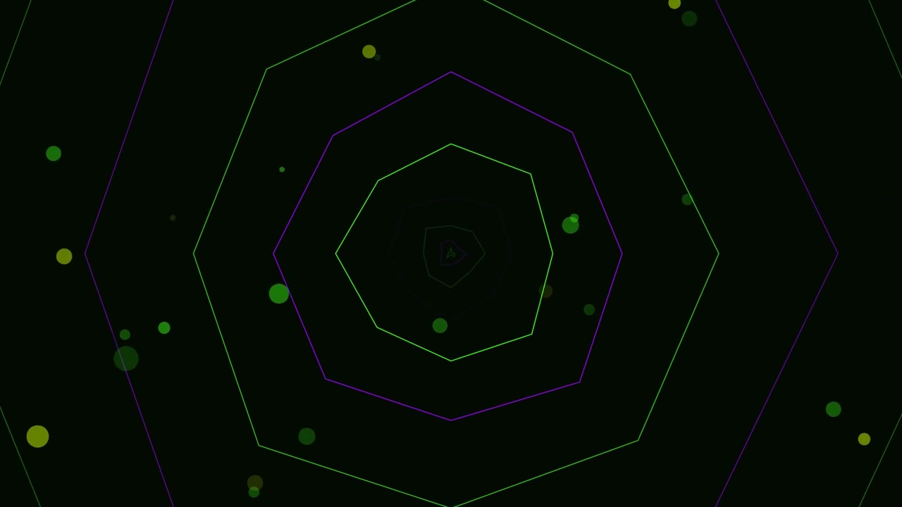 Abstract Tunnel of Glowing Green Geometric Shapes
