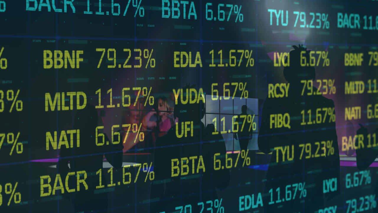 Animation of stock market over people dancing