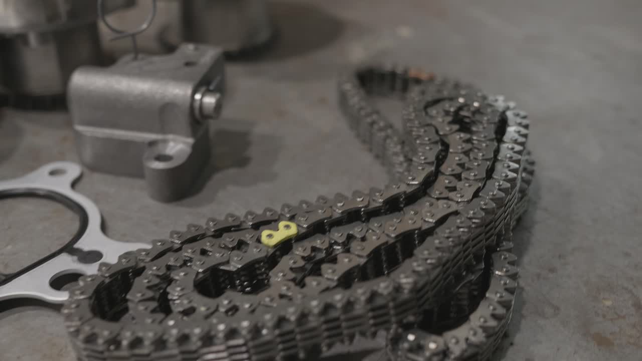Showcase of timing chain parts for engine