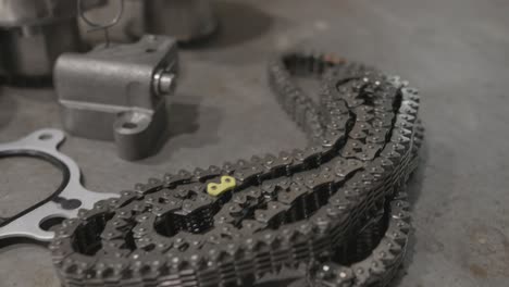 showcase of timing chain parts for engine