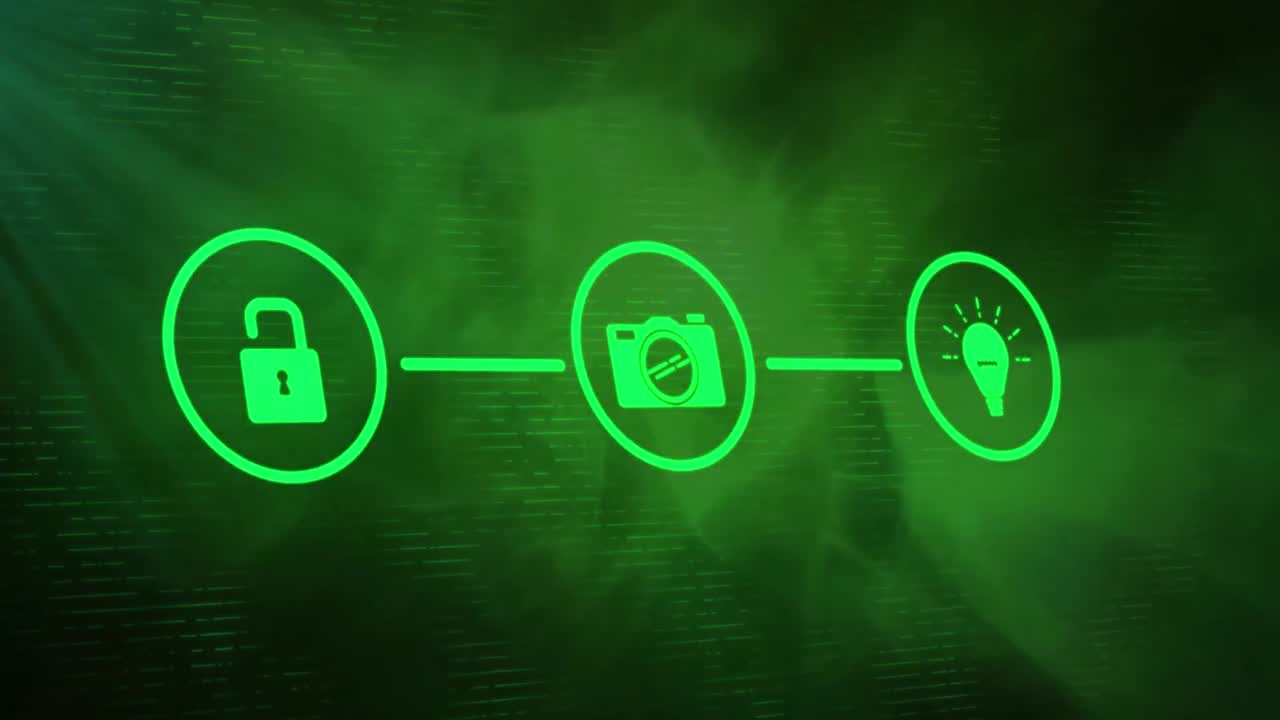 red de iconos de conexión contra el humo de las nubes sobre fondo verde