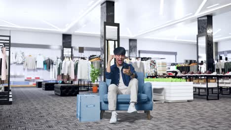 hombre feliz comprando en línea en una tienda minorista