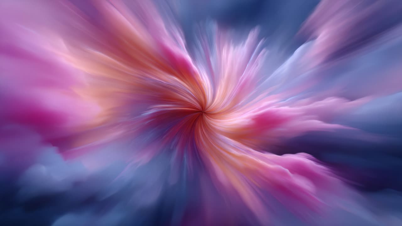 En fantastisk abstrakt hvirvel af pink og blå farver, der skaber en drømmende hvirvel i en transcendent kosmisk rumscene med flydende bevægelse og energidynamik.