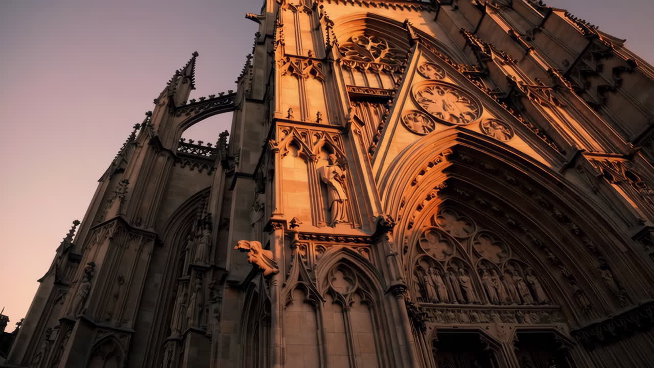 Gothic Cathedral Facade at Sunset